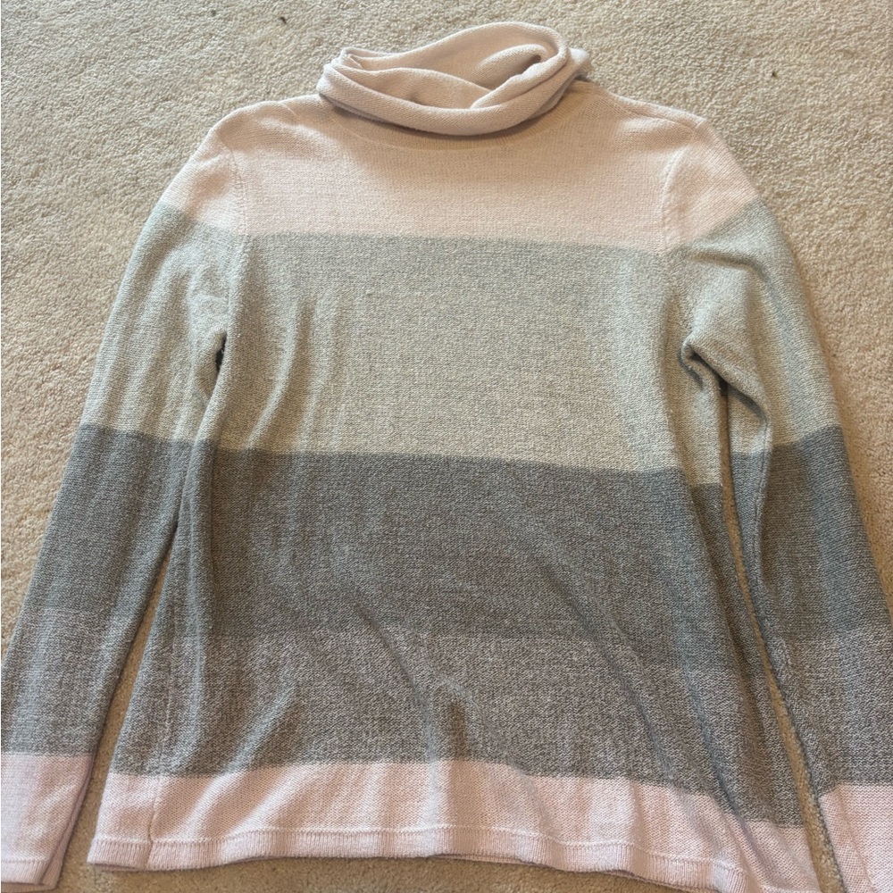 Croft & Barrow Pink and Gray Striped Turtleneck Sweater